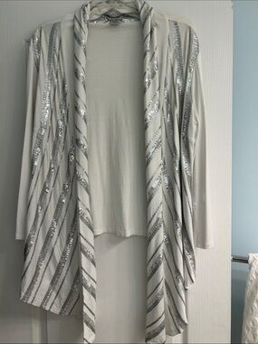 Alberto Makali White Top with Silver Sequin Trim